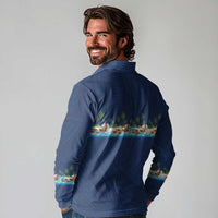 Hawaii Santa Riding Sea Turtle Long Sleeve Polo Shirt Mele Kalikimaka Polynesian Pattern LT01 - Polynesian Pride