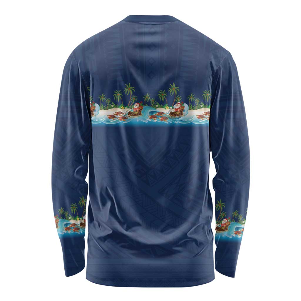Hawaii Santa Riding Sea Turtle Long Sleeve Shirt Mele Kalikimaka Polynesian Pattern LT01 - Polynesian Pride