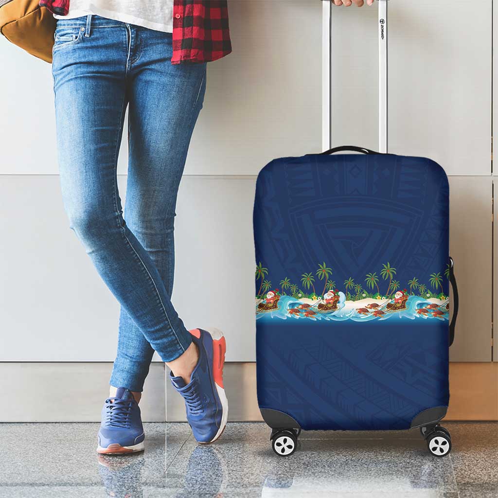 Hawaii Santa Riding Sea Turtle Luggage Cover Mele Kalikimaka Polynesian Pattern LT01 - Polynesian Pride