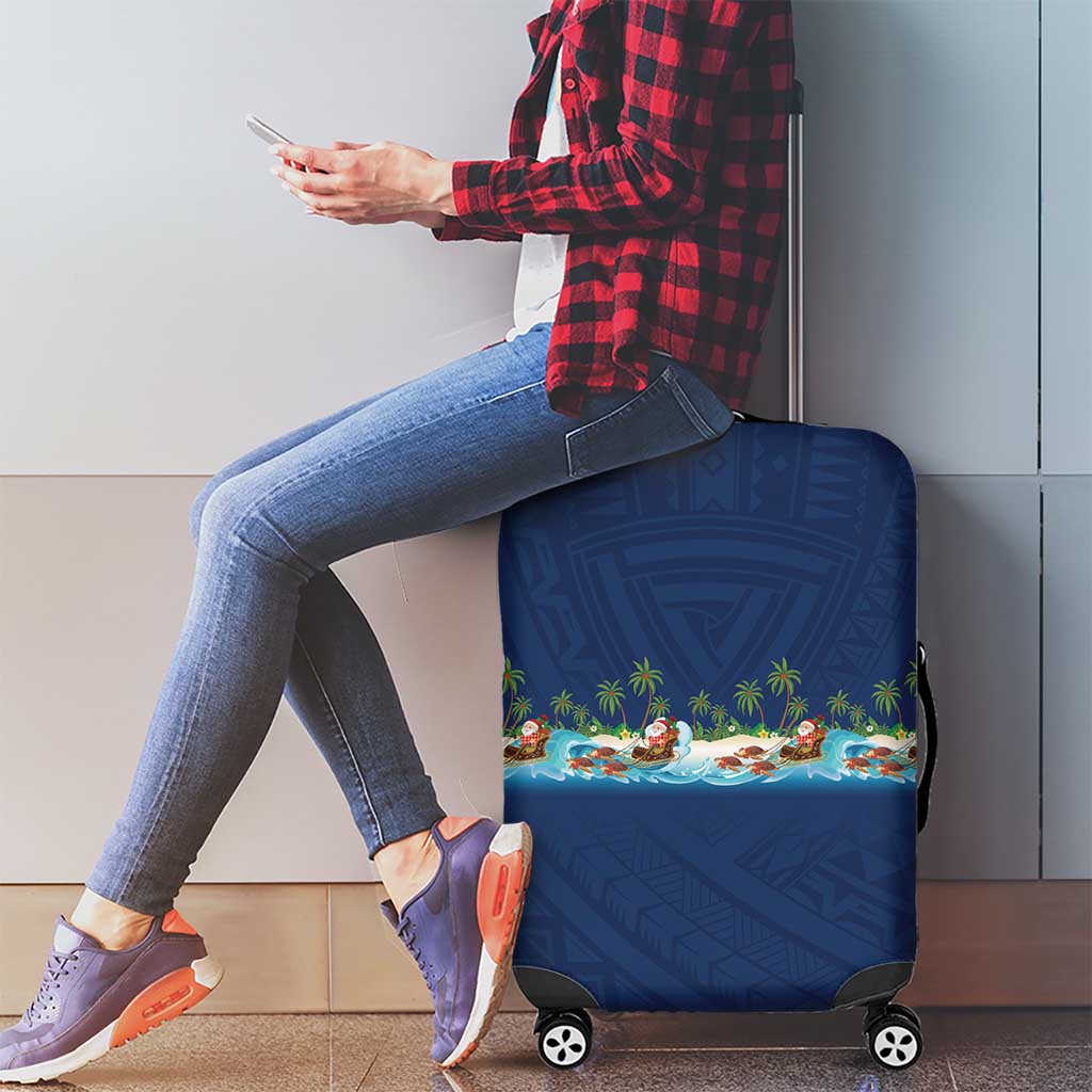 Hawaii Santa Riding Sea Turtle Luggage Cover Mele Kalikimaka Polynesian Pattern LT01 - Polynesian Pride
