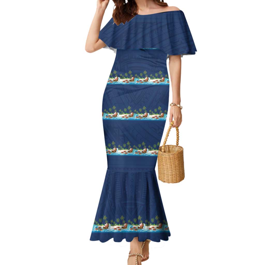 Hawaii Santa Riding Sea Turtle Mermaid Dress Mele Kalikimaka Polynesian Pattern - Polynesian Pride