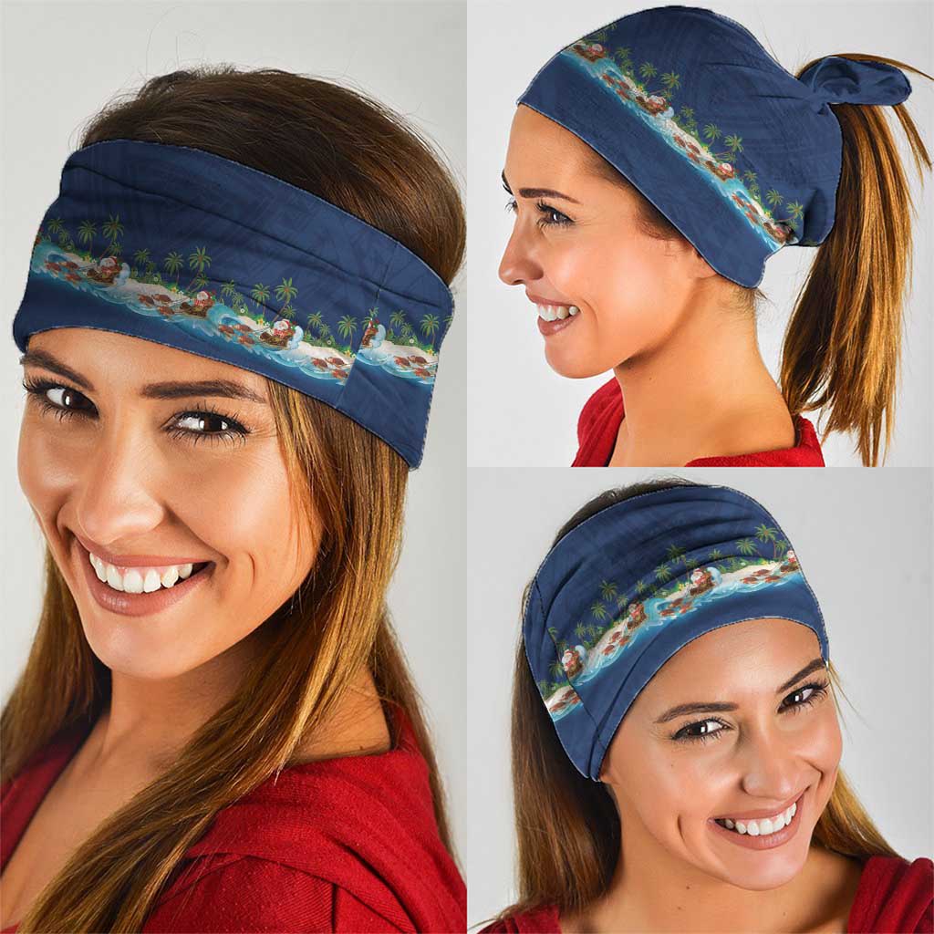 Hawaii Santa Riding Sea Turtle Neck Gaiter Mele Kalikimaka Polynesian Pattern - Polynesian Pride