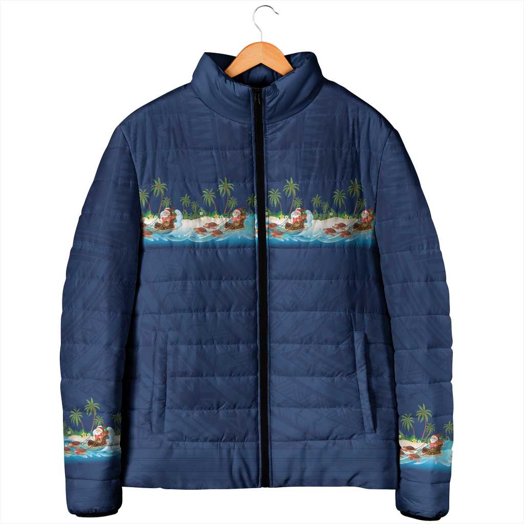 Hawaii Santa Riding Sea Turtle Padded Jacket Mele Kalikimaka Polynesian Pattern LT01 - Polynesian Pride