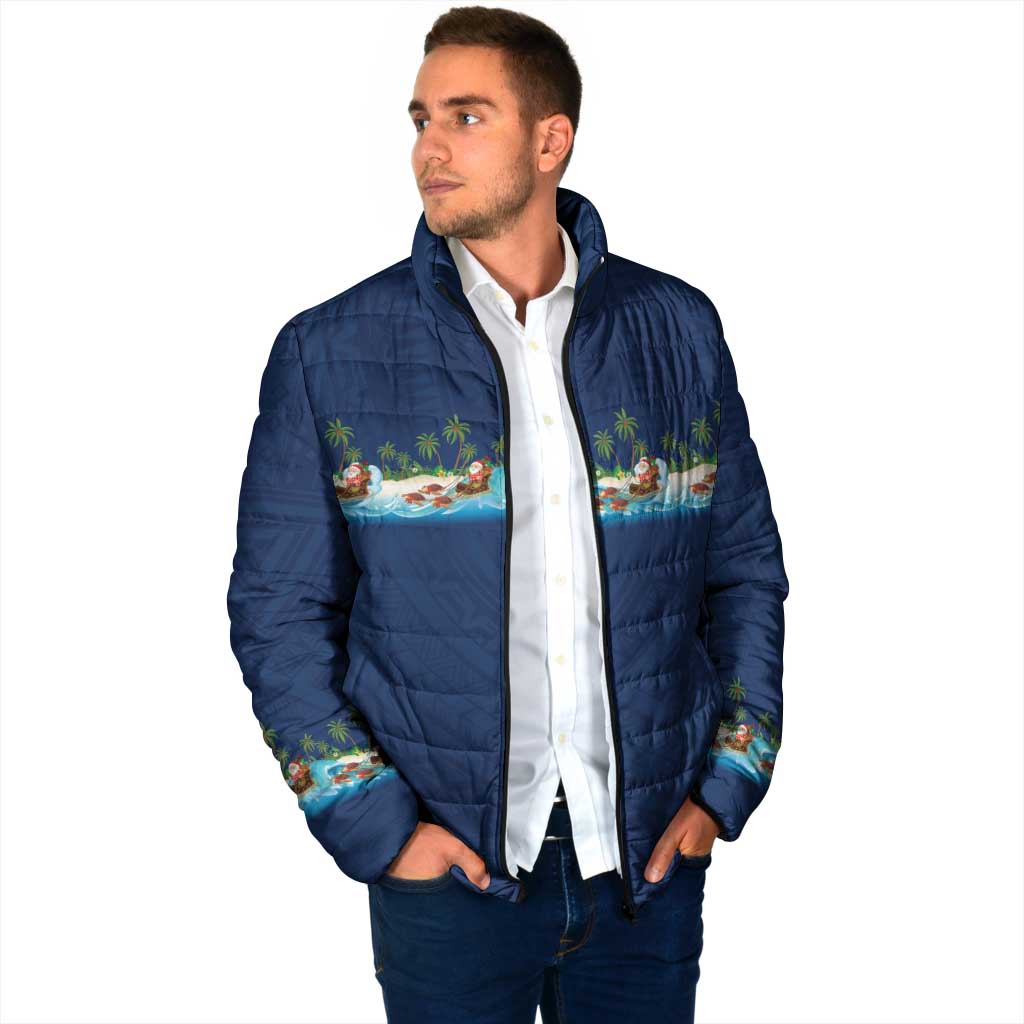 Hawaii Santa Riding Sea Turtle Padded Jacket Mele Kalikimaka Polynesian Pattern LT01 - Polynesian Pride