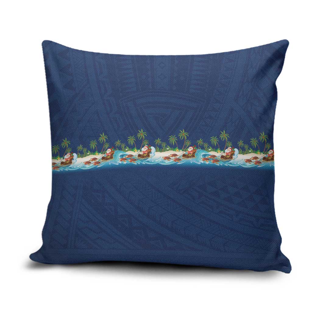Hawaii Santa Riding Sea Turtle Pillow Cover Mele Kalikimaka Polynesian Pattern LT01 Blue - Polynesian Pride
