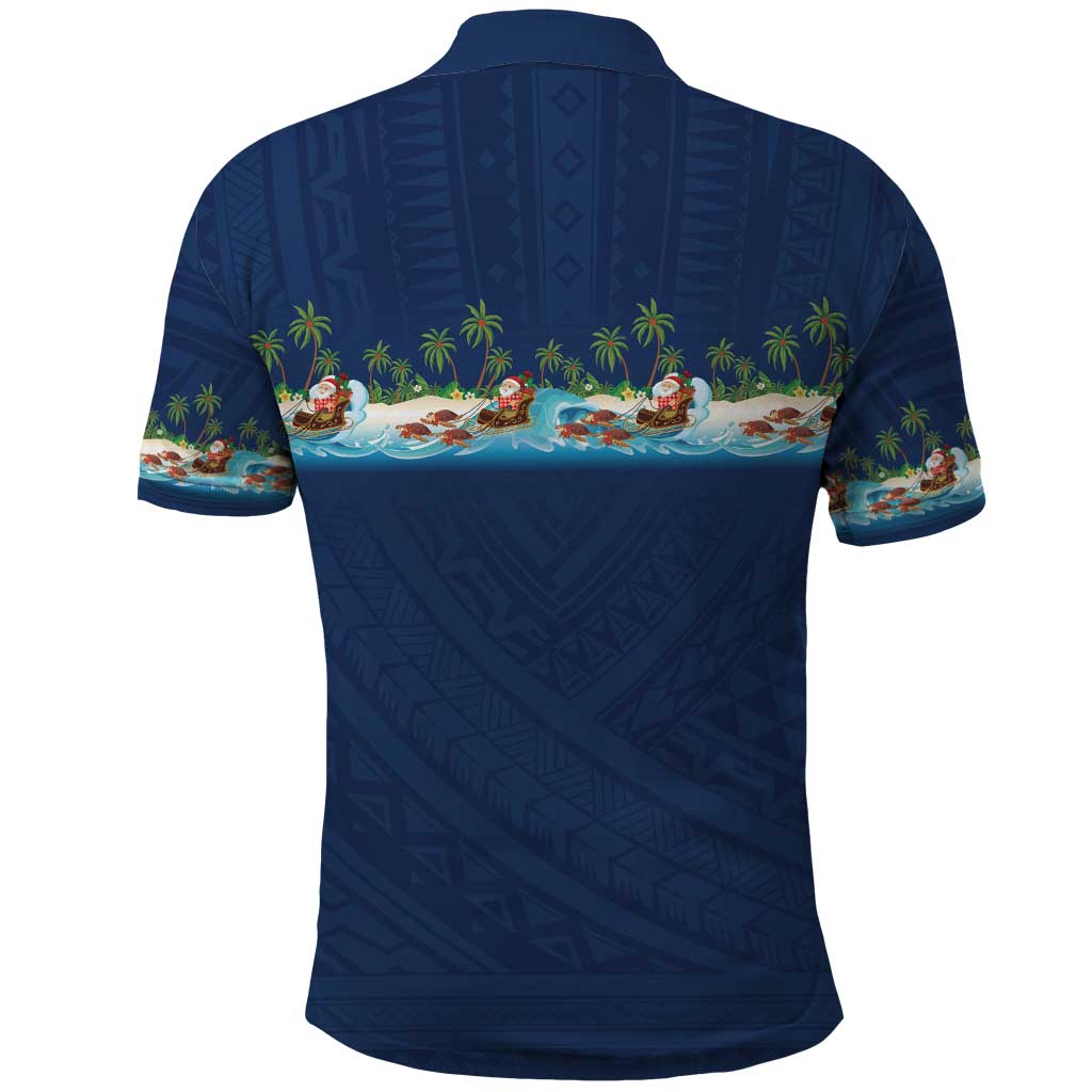 Hawaii Santa Riding Sea Turtle Polo Shirt Mele Kalikimaka Polynesian Pattern LT01 - Polynesian Pride