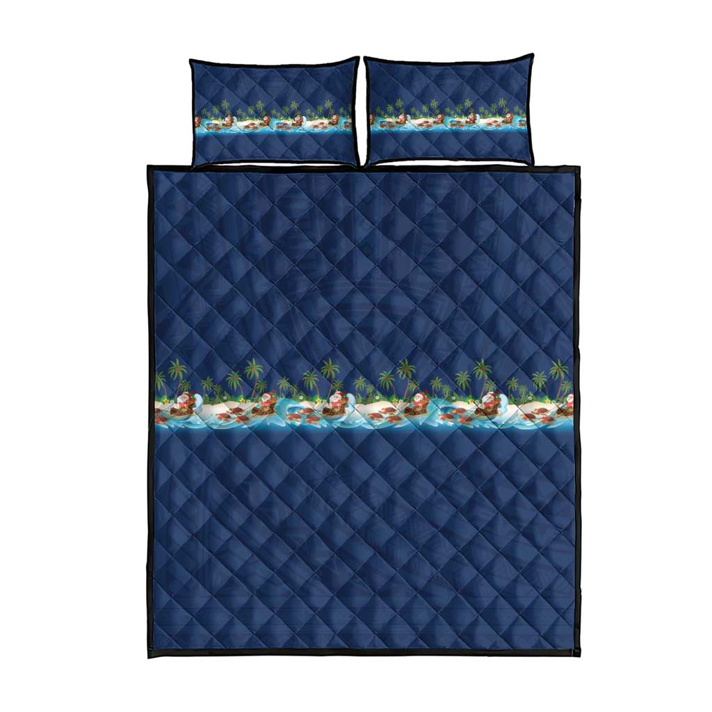 Hawaii Santa Riding Sea Turtle Quilt Bed Set Mele Kalikimaka Polynesian Pattern LT01 - Polynesian Pride