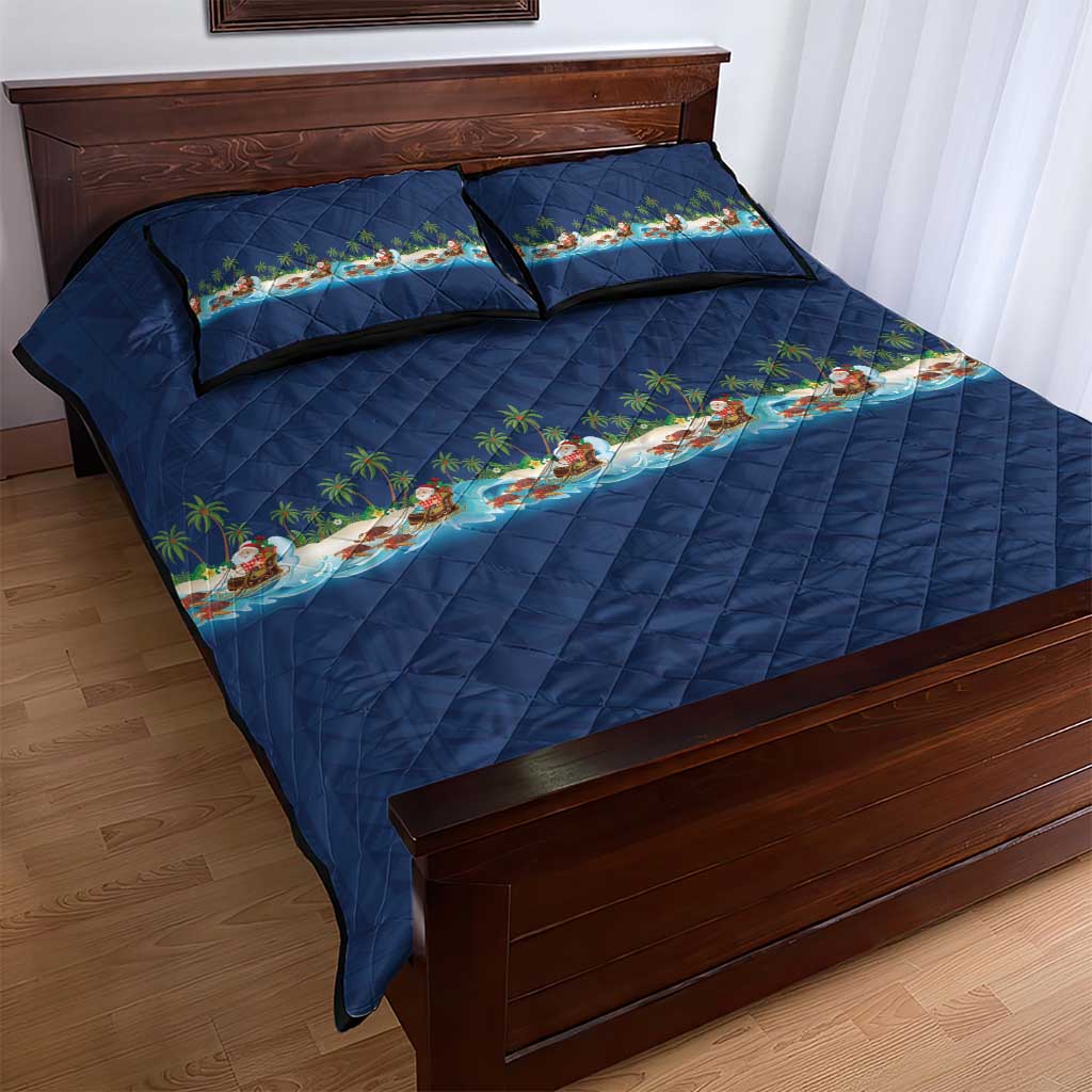 Hawaii Santa Riding Sea Turtle Quilt Bed Set Mele Kalikimaka Polynesian Pattern LT01 - Polynesian Pride