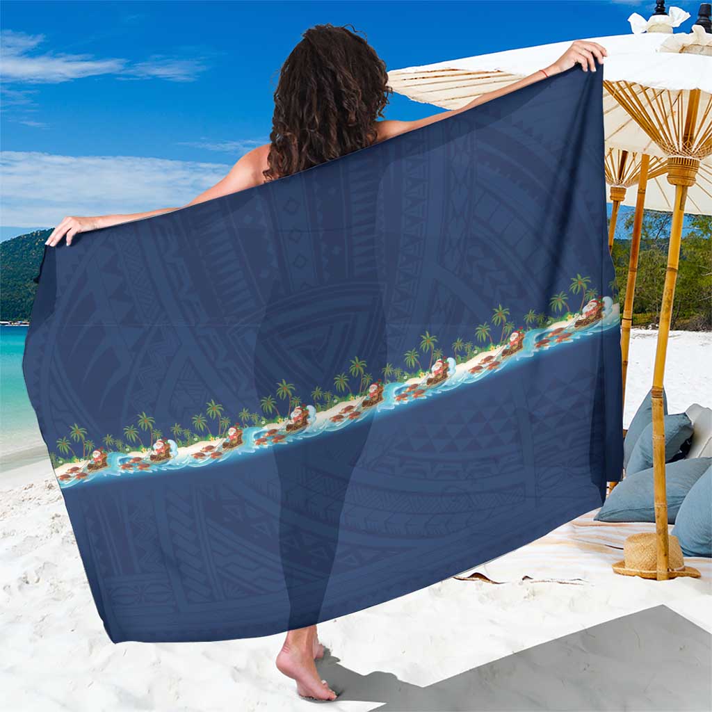 Hawaii Santa Riding Sea Turtle Sarong Mele Kalikimaka Polynesian Pattern - Polynesian Pride
