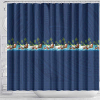 Hawaii Santa Riding Sea Turtle Shower Curtain Mele Kalikimaka Polynesian Pattern LT01 - Polynesian Pride