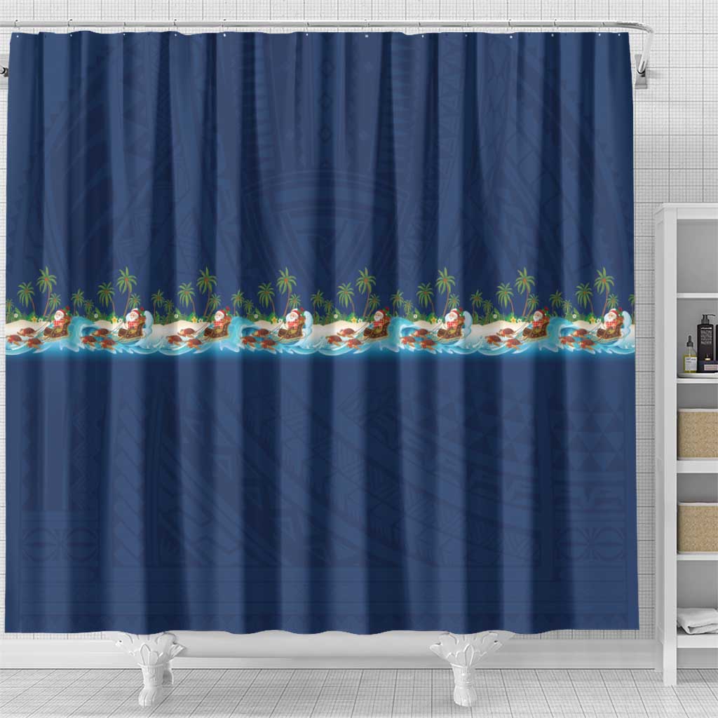 Hawaii Santa Riding Sea Turtle Shower Curtain Mele Kalikimaka Polynesian Pattern LT01 - Polynesian Pride