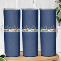 Hawaii Santa Riding Sea Turtle Skinny Tumbler Mele Kalikimaka Polynesian Pattern LT01 - Polynesian Pride