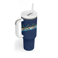 Hawaii Santa Riding Sea Turtle Tumbler With Handle Mele Kalikimaka Polynesian Pattern LT01 - Polynesian Pride