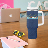 Hawaii Santa Riding Sea Turtle Tumbler With Handle Mele Kalikimaka Polynesian Pattern LT01 - Polynesian Pride