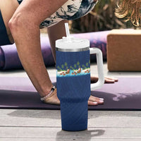Hawaii Santa Riding Sea Turtle Tumbler With Handle Mele Kalikimaka Polynesian Pattern LT01 - Polynesian Pride