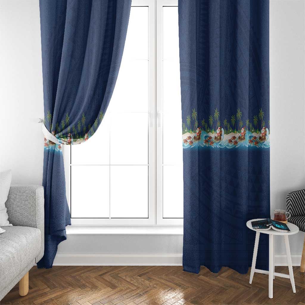 Hawaii Santa Riding Sea Turtle Window Curtain Mele Kalikimaka Polynesian Pattern - Polynesian Pride