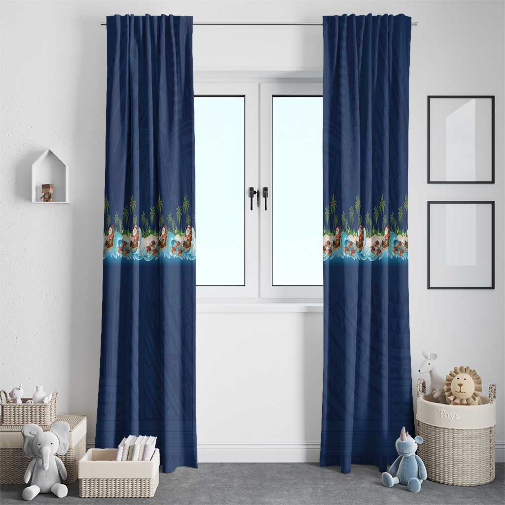 Hawaii Santa Riding Sea Turtle Window Curtain Mele Kalikimaka Polynesian Pattern - Polynesian Pride