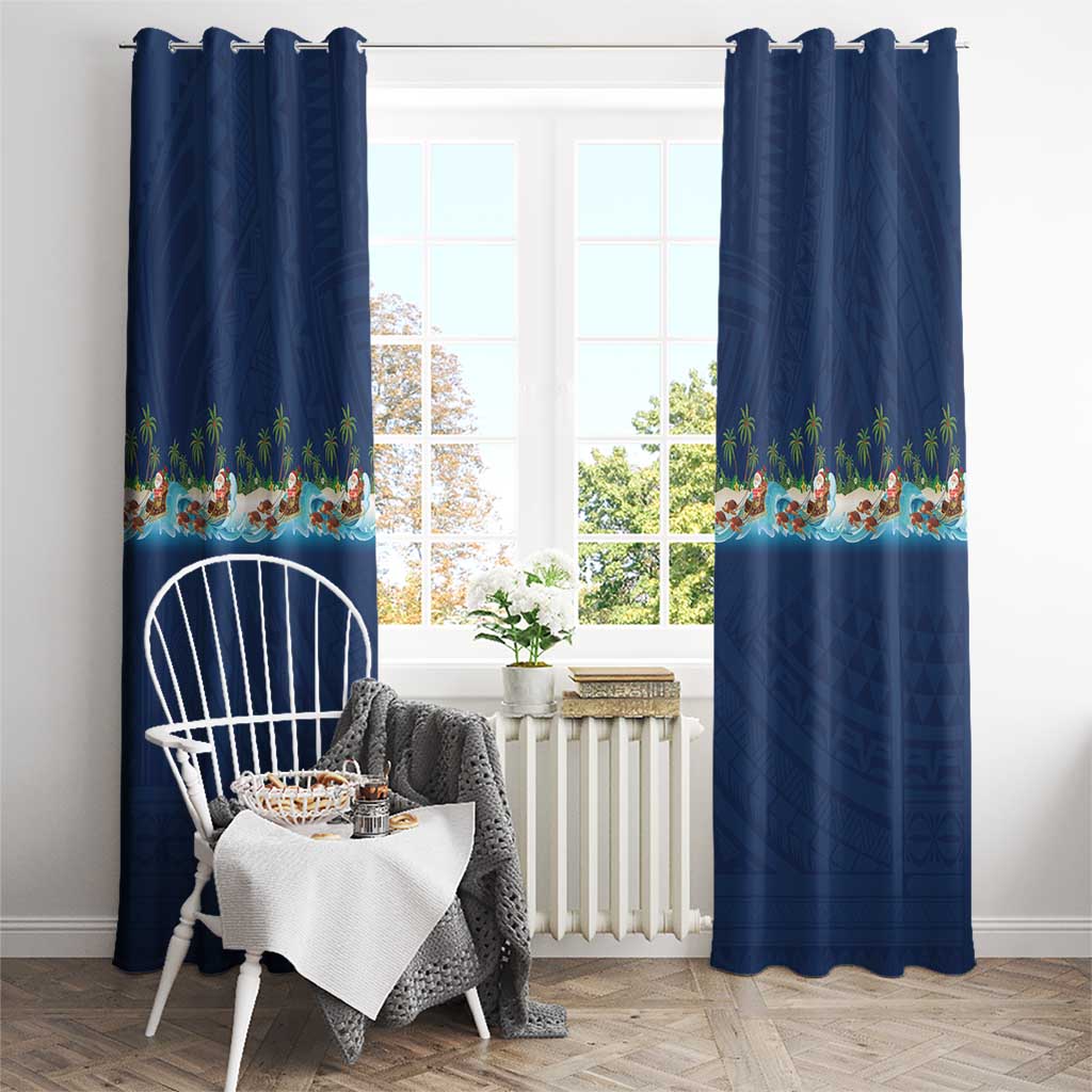 Hawaii Santa Riding Sea Turtle Window Curtain Mele Kalikimaka Polynesian Pattern - Polynesian Pride
