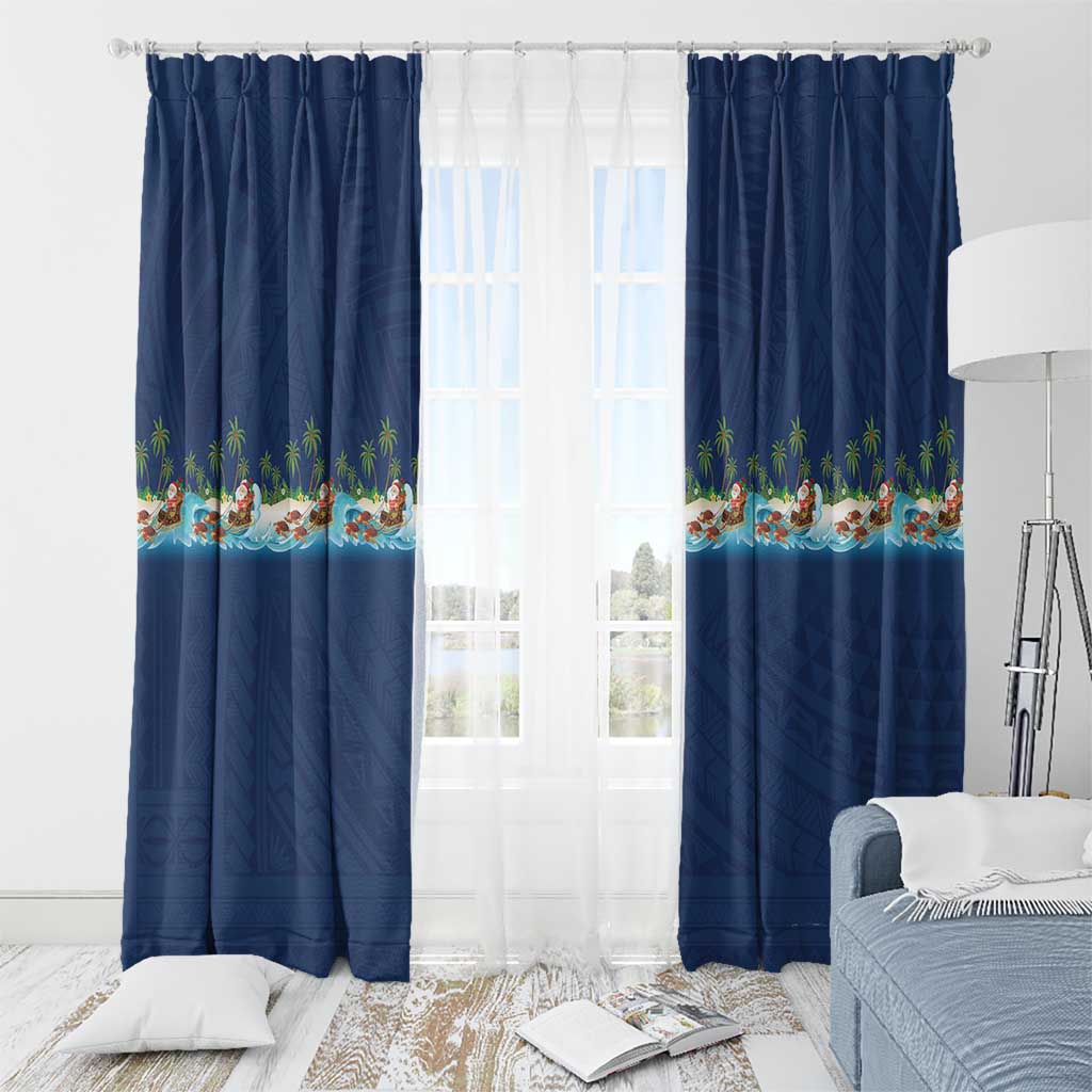 Hawaii Santa Riding Sea Turtle Window Curtain Mele Kalikimaka Polynesian Pattern - Polynesian Pride