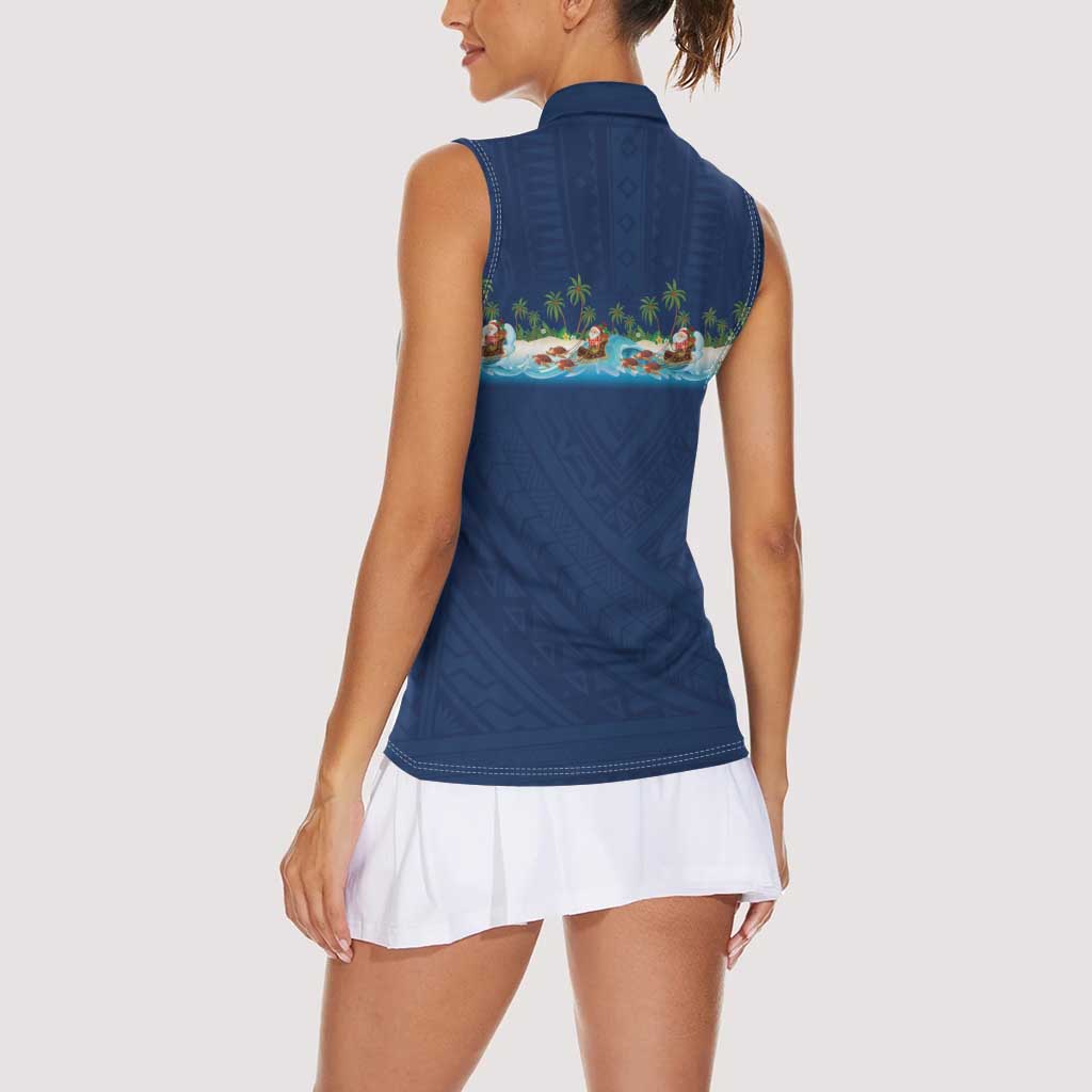 Hawaii Santa Riding Sea Turtle Women Sleeveless Polo Shirt Mele Kalikimaka Polynesian Pattern LT01 - Polynesian Pride