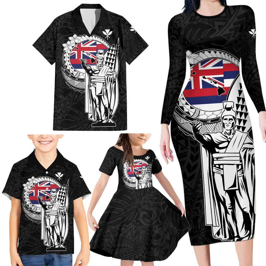 Personalized Hawaii King Kamehameha Family Matching Long Sleeve Bodycon Dress and Hawaiian Shirt Flag Polynesian Pattern LT01 - Polynesian Pride