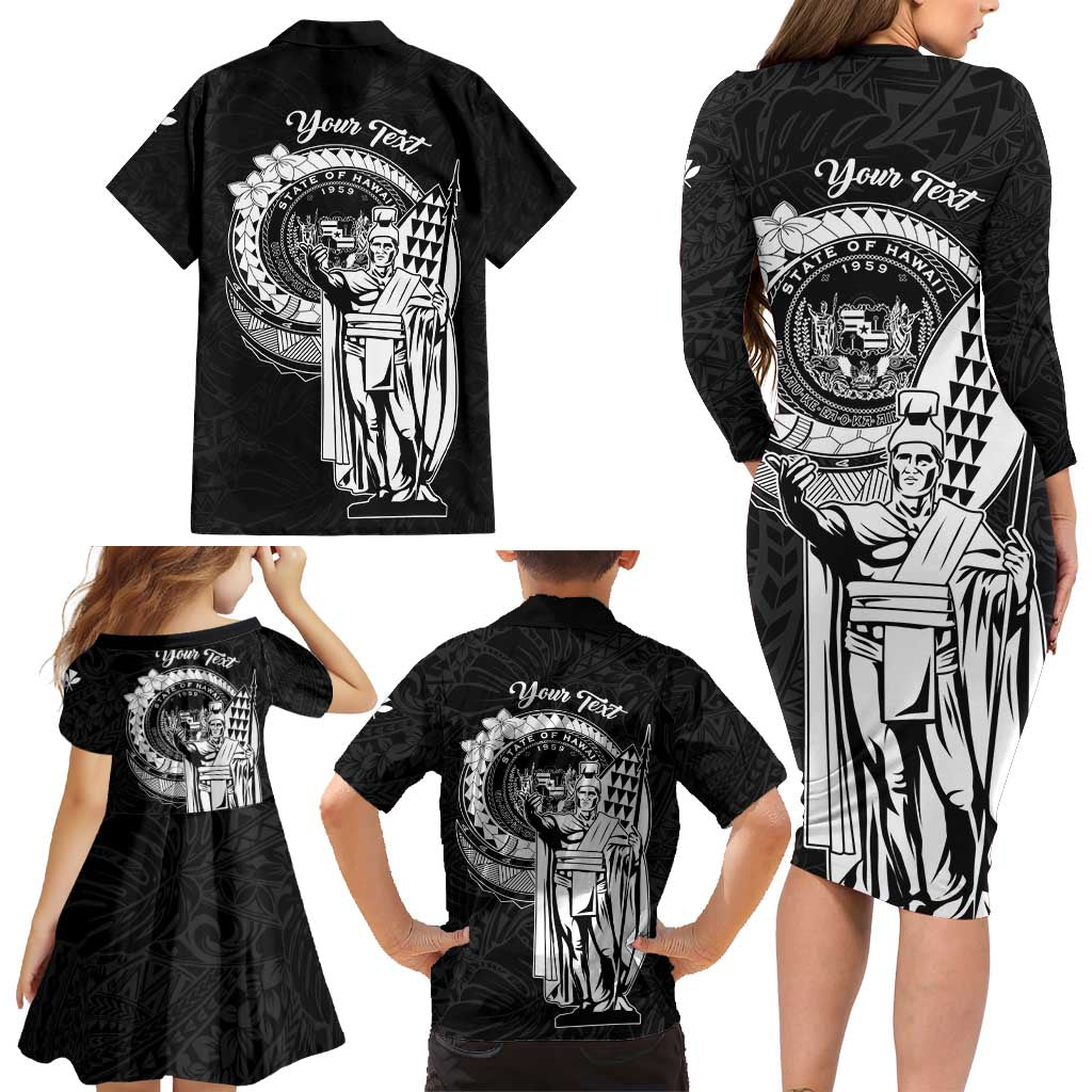 Personalized Hawaii King Kamehameha Family Matching Long Sleeve Bodycon Dress and Hawaiian Shirt Flag Polynesian Pattern LT01 - Polynesian Pride