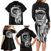 Personalized Hawaii King Kamehameha Family Matching Long Sleeve Bodycon Dress and Hawaiian Shirt Flag Polynesian Pattern LT01 - Polynesian Pride