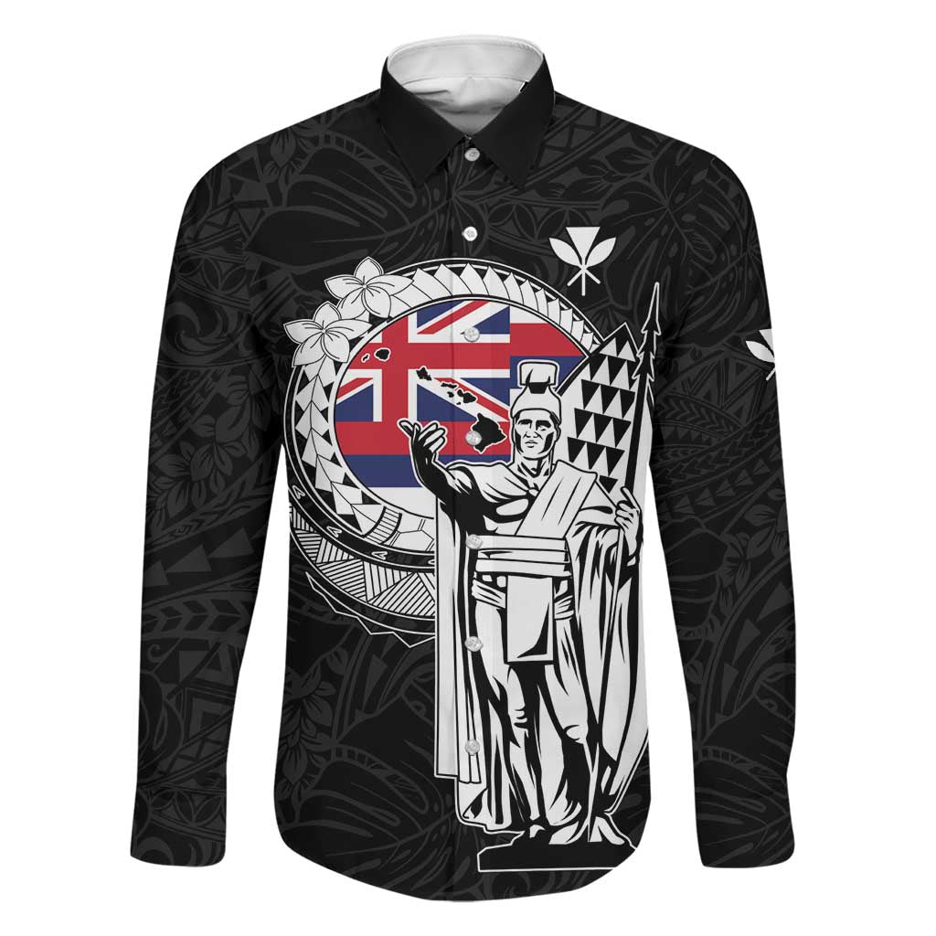 Personalized Hawaii King Kamehameha Family Matching Long Sleeve Bodycon Dress and Hawaiian Shirt Flag Polynesian Pattern LT01 Dad's Shirt - Long Sleeve Black - Polynesian Pride