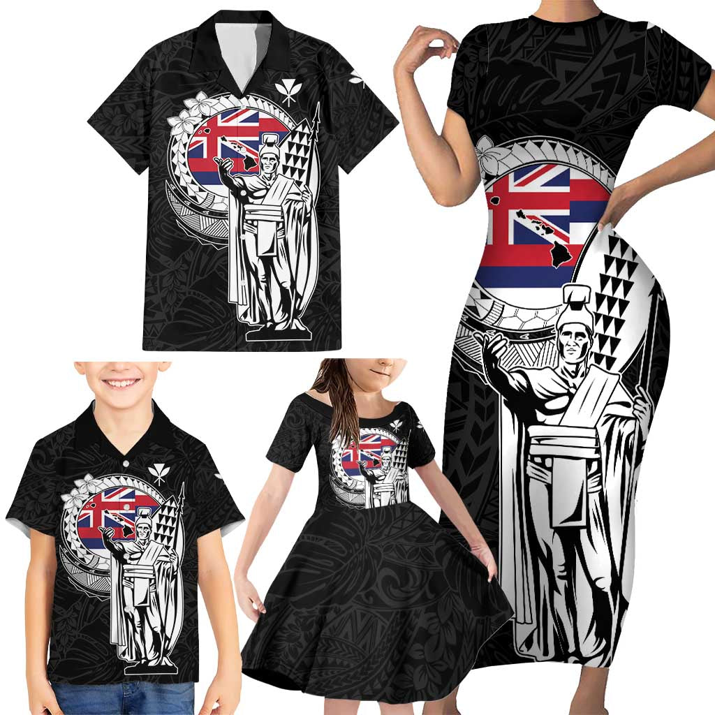 Personalized Hawaii King Kamehameha Family Matching Short Sleeve Bodycon Dress and Hawaiian Shirt Flag Polynesian Pattern LT01 - Polynesian Pride
