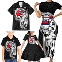Personalized Hawaii King Kamehameha Family Matching Short Sleeve Bodycon Dress and Hawaiian Shirt Flag Polynesian Pattern LT01 - Polynesian Pride