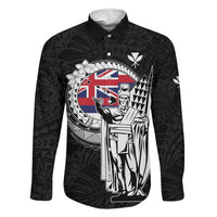 Personalized Hawaii King Kamehameha Family Matching Short Sleeve Bodycon Dress and Hawaiian Shirt Flag Polynesian Pattern LT01 Dad's Shirt - Long Sleeve Black - Polynesian Pride