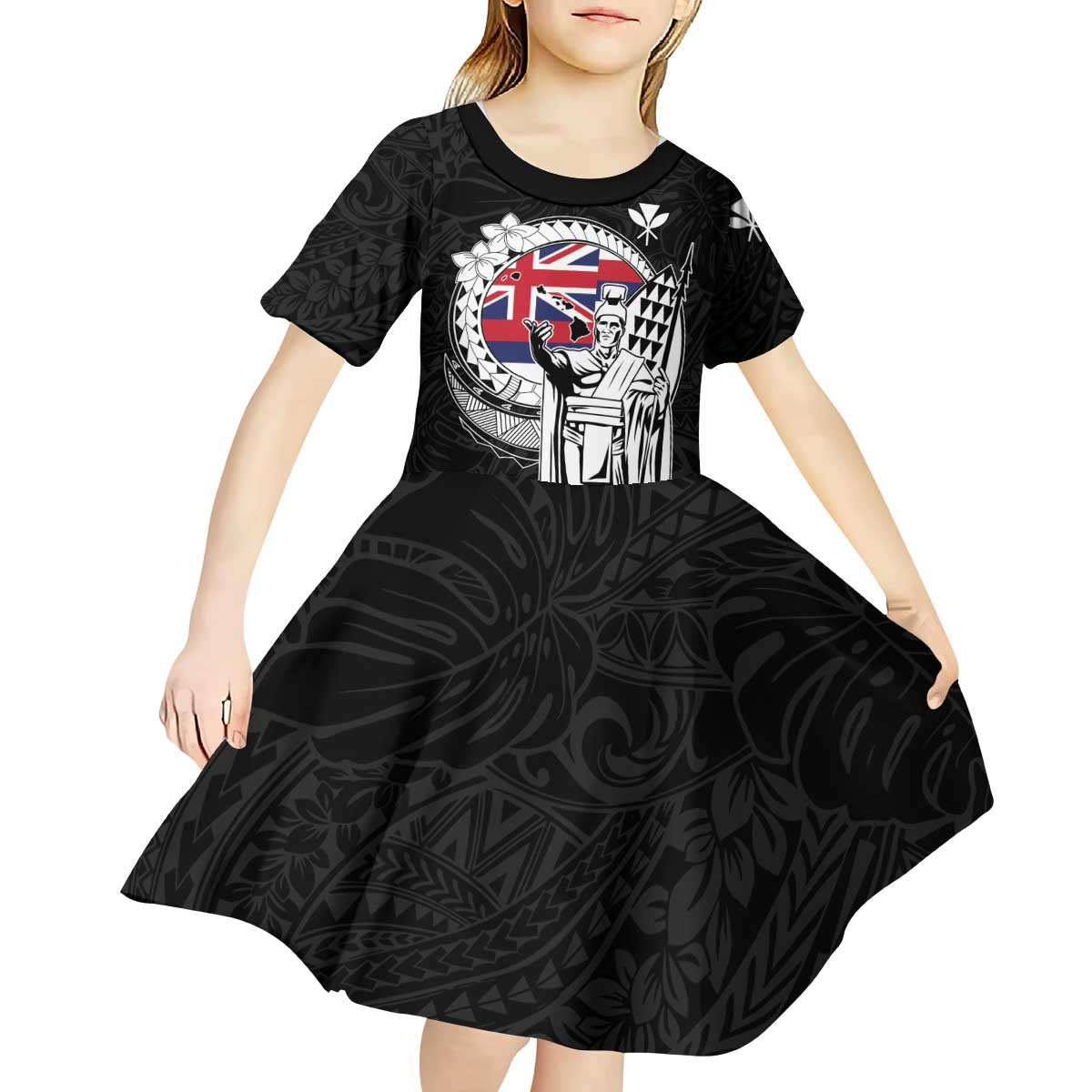 Personalized Hawaii King Kamehameha Kid Short Sleeve Dress Flag Polynesian Pattern LT01 - Polynesian Pride