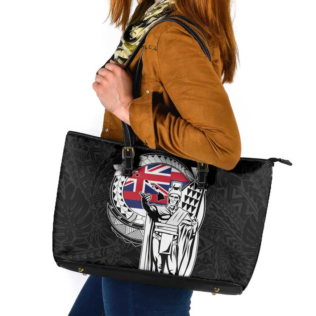 Hawaii King Kamehameha Leather Tote Bag Flag Polynesian Pattern
