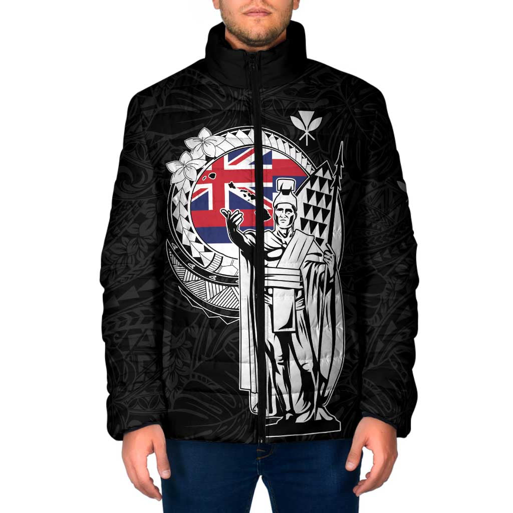 Personalized Hawaii King Kamehameha Padded Jacket Flag Polynesian Pattern LT01 Men Black - Polynesian Pride