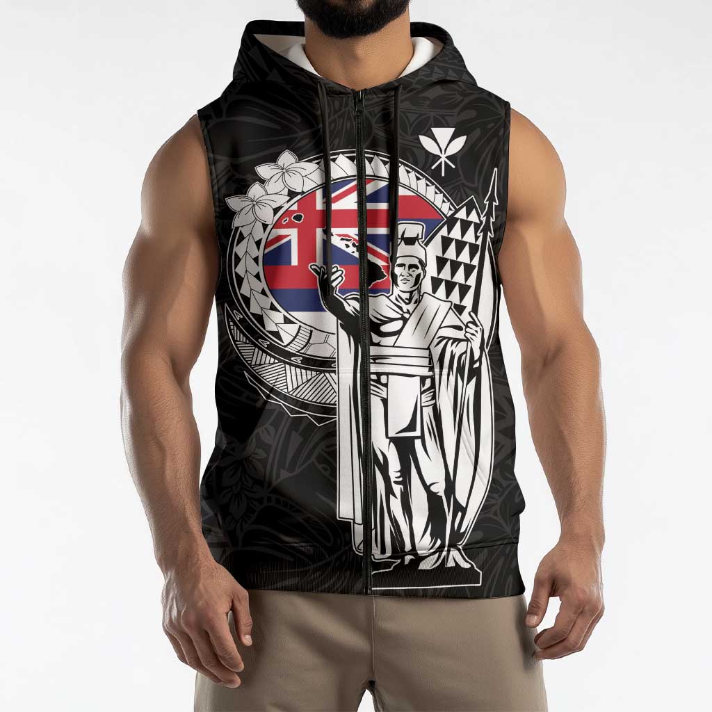 Personalized Hawaii King Kamehameha Sleeveless Zip Hoodie Flag Polynesian Pattern LT01 - Polynesian Pride
