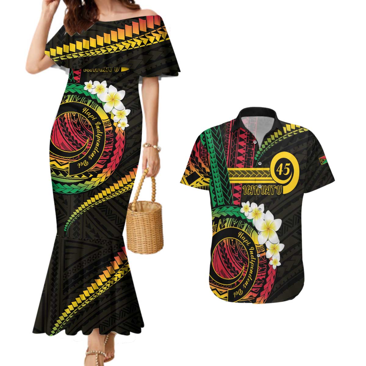 Vanuatu Independence Day Couples Matching Mermaid Dress and Hawaiian Shirt Yumi 45th Hapi Indipendens Dei LT01