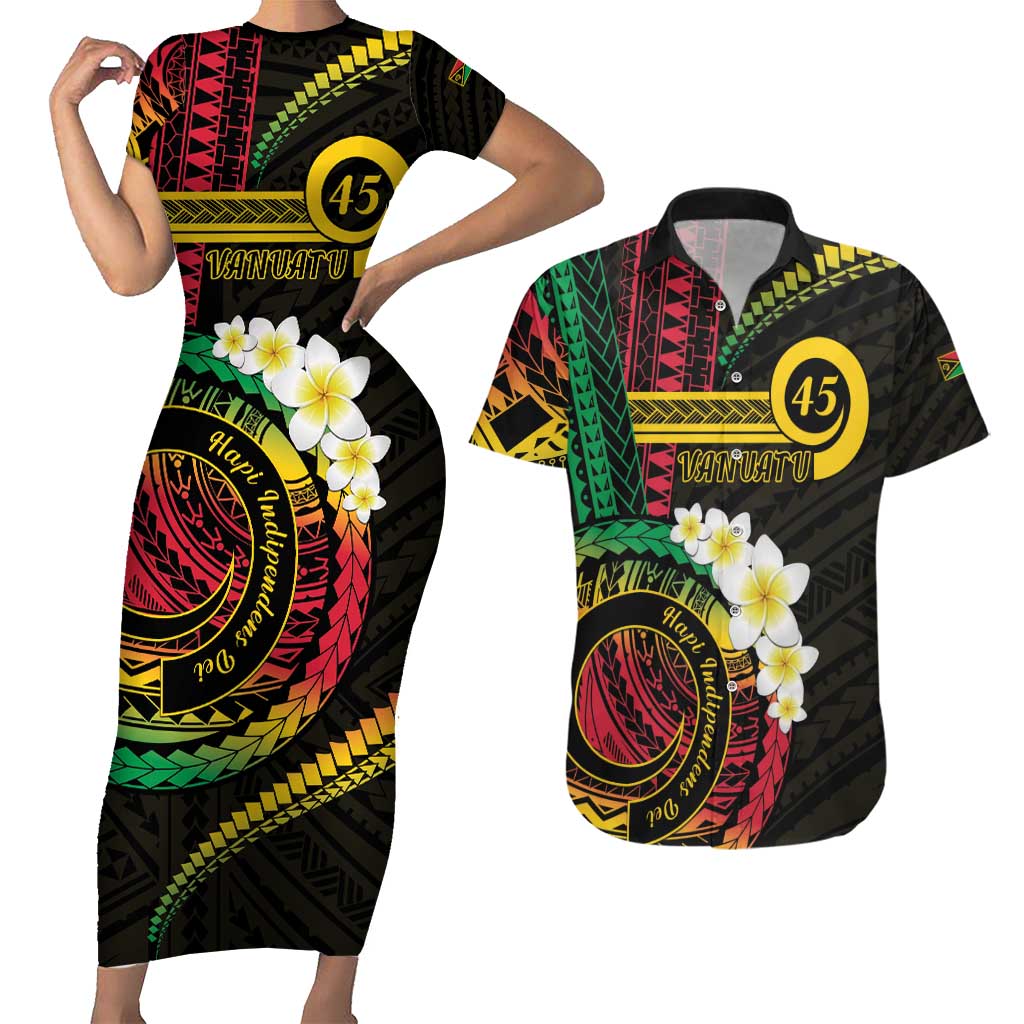 Vanuatu Independence Day Couples Matching Short Sleeve Bodycon Dress and Hawaiian Shirt Yumi 45th Hapi Indipendens Dei LT01