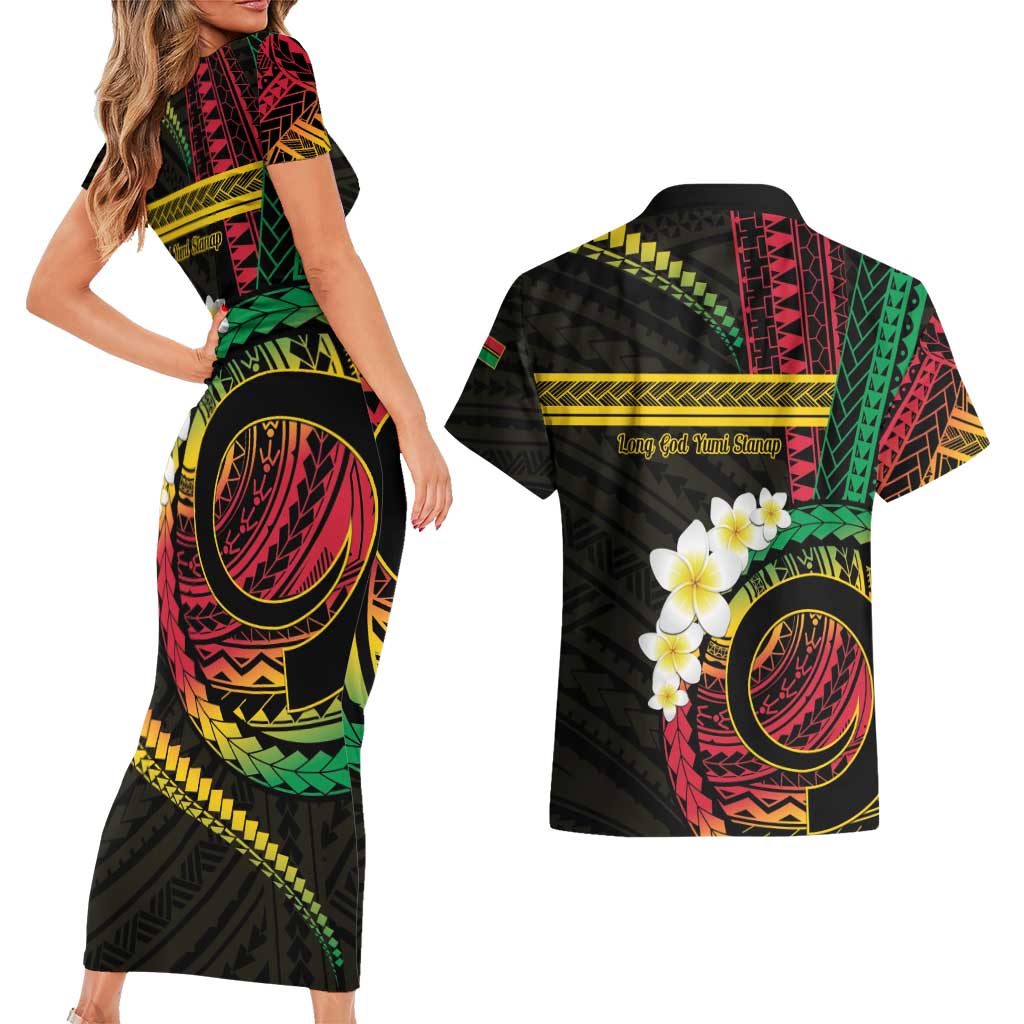 Vanuatu Independence Day Couples Matching Short Sleeve Bodycon Dress and Hawaiian Shirt Yumi 45th Hapi Indipendens Dei LT01