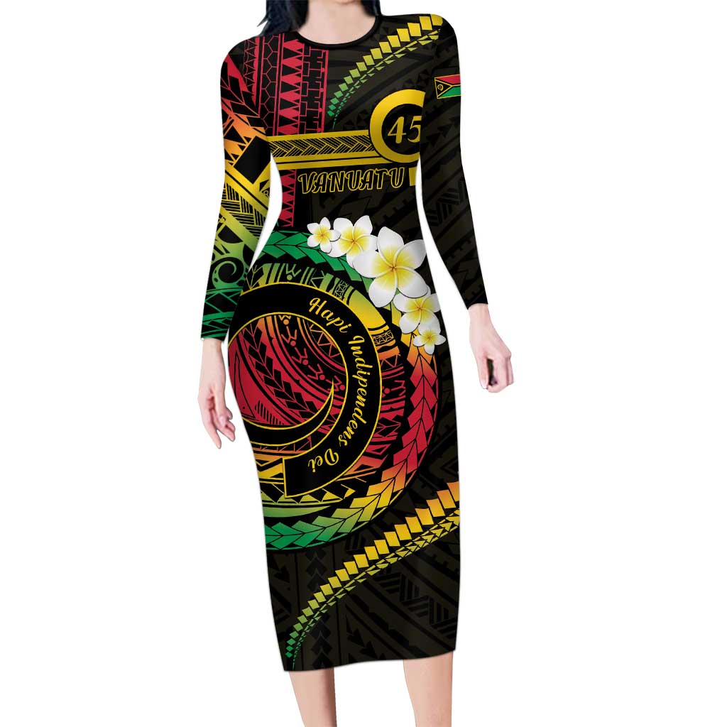 Vanuatu Independence Day Long Sleeve Bodycon Dress Yumi 45th Hapi Indipendens Dei LT01