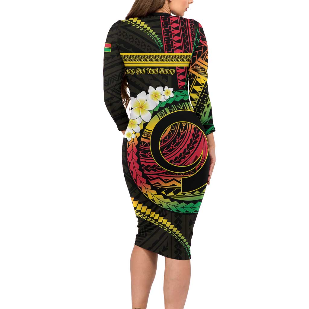 Vanuatu Independence Day Long Sleeve Bodycon Dress Yumi 45th Hapi Indipendens Dei LT01