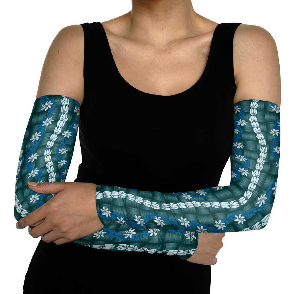 Pikake Maile Tiare Lei Arm Sleeves Polu Lauhala Pattern