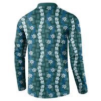 Pikake Maile Tiare Lei Button Sweatshirt Polu Lauhala Pattern