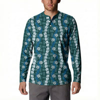Pikake Maile Tiare Lei Button Sweatshirt Polu Lauhala Pattern