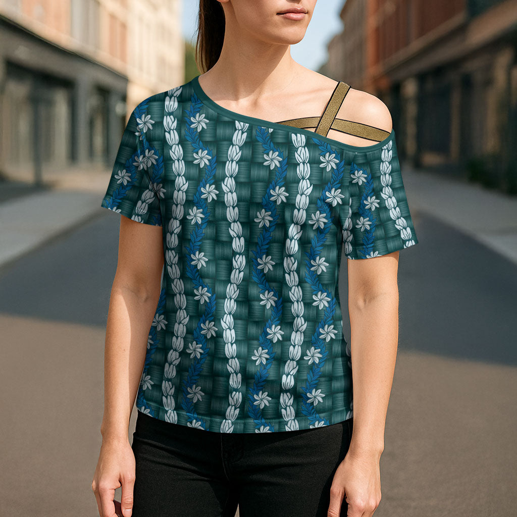 Pikake Maile Tiare Lei Cross Shoulder Shirt Polu Lauhala Pattern