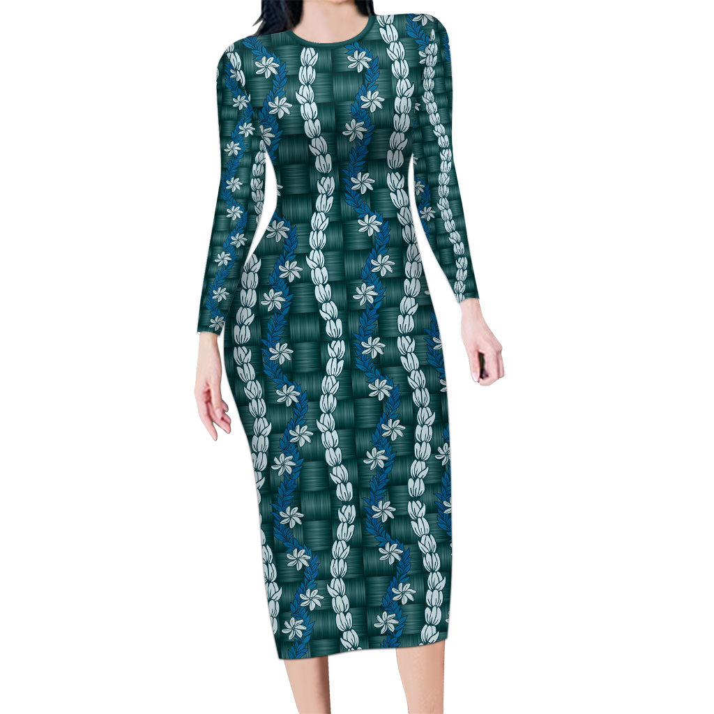 Pikake Maile Tiare Lei Family Matching Long Sleeve Bodycon Dress and Hawaiian Shirt Polu Lauhala Pattern