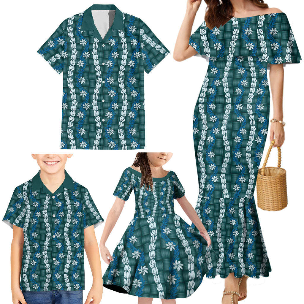 Pikake Maile Tiare Lei Family Matching Mermaid Dress and Hawaiian Shirt Polu Lauhala Pattern