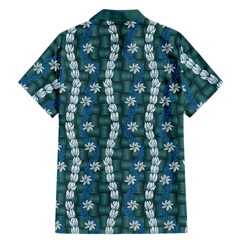 Pikake Maile Tiare Lei Family Matching Off Shoulder Short Dress and Hawaiian Shirt Polu Lauhala Pattern