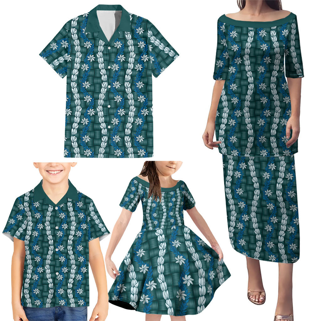 Pikake Maile Tiare Lei Family Matching Puletasi and Hawaiian Shirt Polu Lauhala Pattern