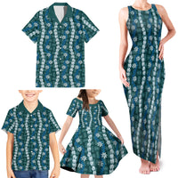 Pikake Maile Tiare Lei Family Matching Tank Maxi Dress and Hawaiian Shirt Polu Lauhala Pattern