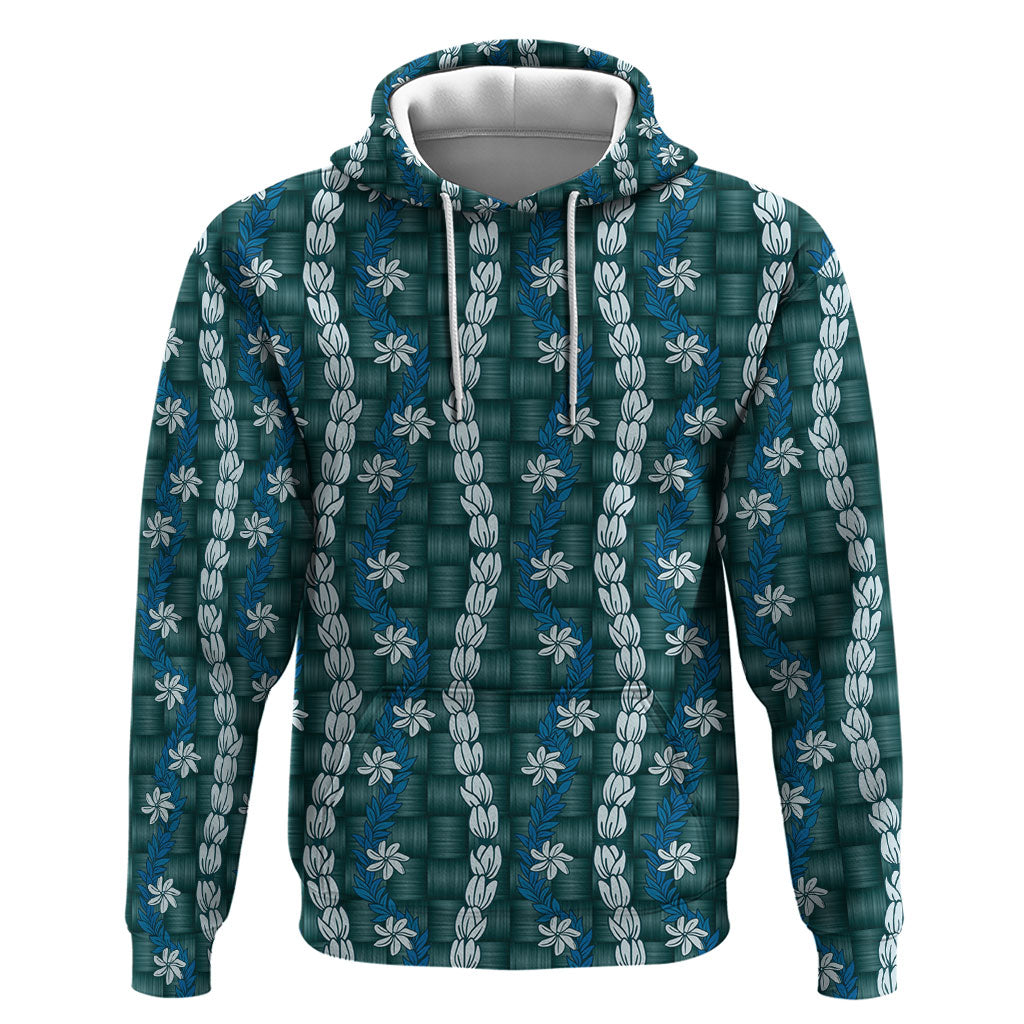 Pikake Maile Tiare Lei Hoodie Polu Lauhala Pattern LT01 Pullover Hoodie Blue - Polynesian Pride